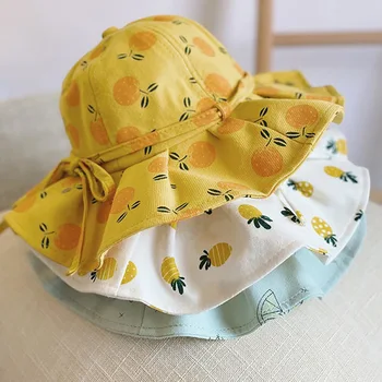 

Baby Summer Bucket Hat Kids Children Print Fruit Pattern Cap Sun Beach Caps Lovely Lace Princess Brim Girl Sun Hats New Arrival