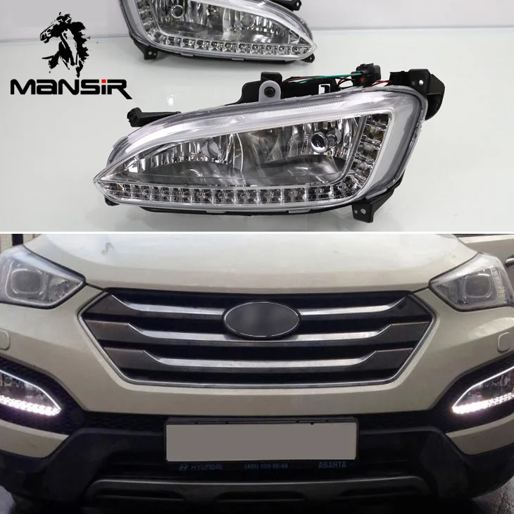 Автомобильные светодиодсветодиодный дневные ходовые огни DNO для Hyundai Santa Fe IX45 2013
