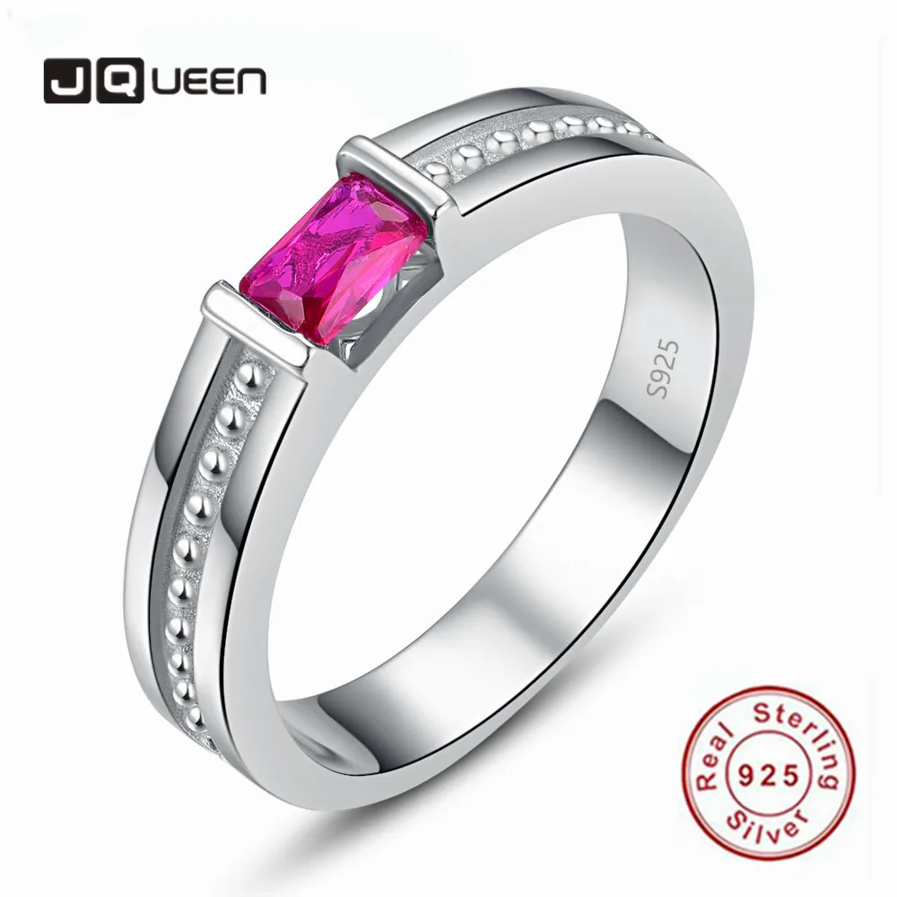 JQUEEN встроенное прямоугольное рубиновое 925 пробы Серебряное мужское кольцо для