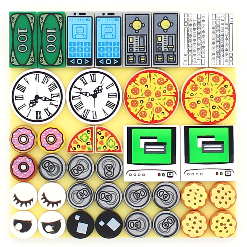 New MOC Printed Parts Bricks Accessories Model Food Cookie Pizza Eyes Computer Keyboard Base Building Blocks DIY Toys Kids | Игрушки и