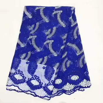 

Blue African Lace Fabric 2020 French Cord Lace Fabric Embroidered Nigerian Tulle Lace Fabric With Stones For Wedding YYZ286