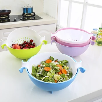 

2 In 1 Multifunctional Drain Basket Bowl Kitchen Washing Vegetables Fruit Colanders Strainers Baskets Rotating Storage Basket