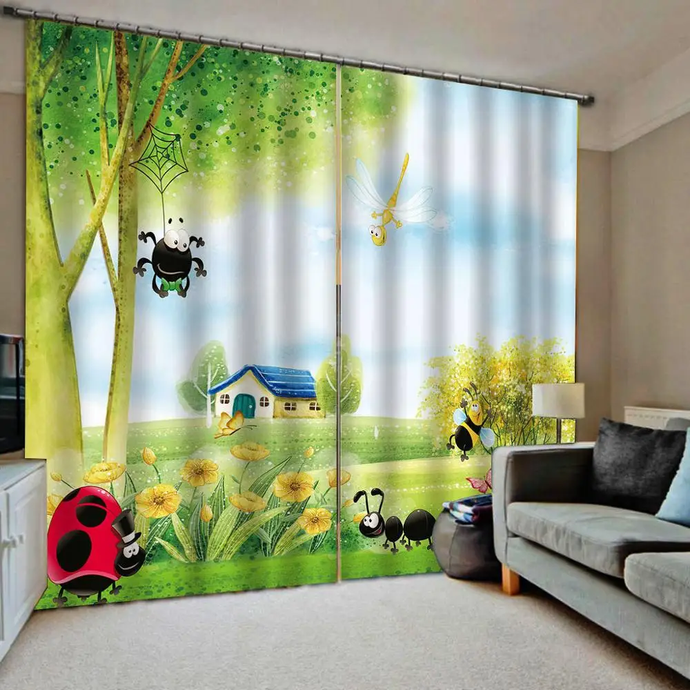 Green curtains cartoon kid curtain 3D Curtain Luxury Blackout Window Curtain Living Room