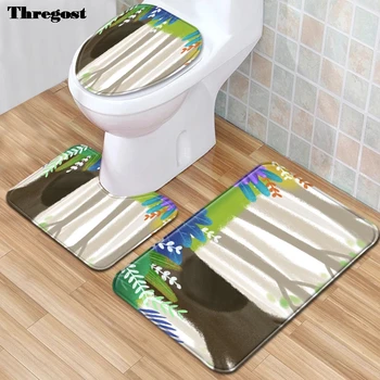 

Thregost Microfiber Cartoon Print Bath Mat Bathroom Carpet Rug Non-Slip 3 Piece Toilet Mat Set Floor Mats Shower Bathmat