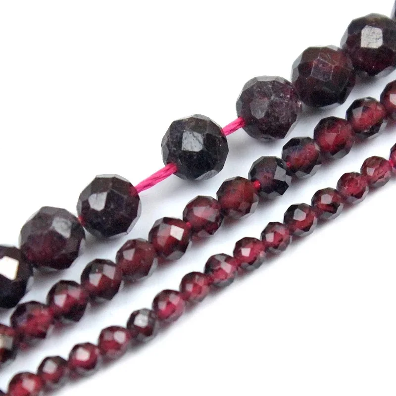 

Natural Faceted Garnet Stone 2/3/4mm Section Loose Beads Small Round Beads for Jewelry Making DIY Bracelet Earring Necklace