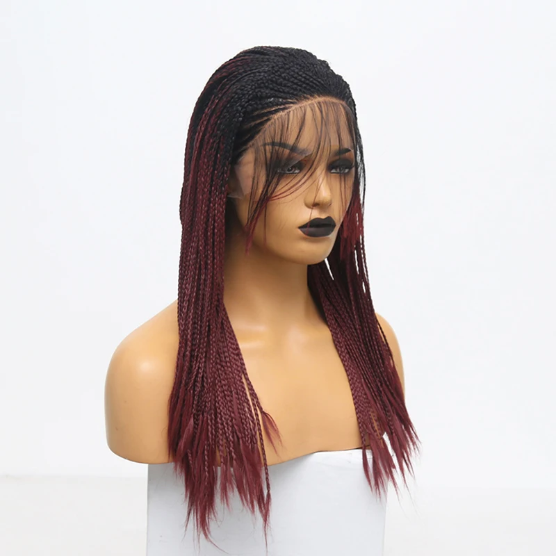 QUINLUX парики Омбре красный микро Плетеный парик с детскими волосами термостойкие волокна волос Синтетические парики на кружеве для женщин