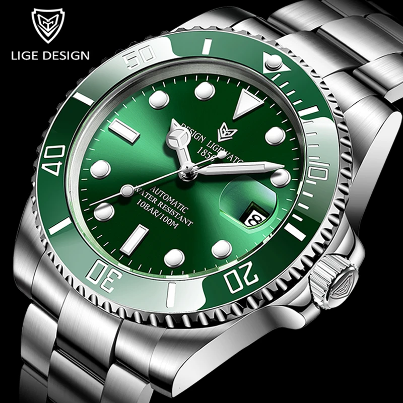 2021 LIGE New Watch Men Automatic Mechanical Tourbillon Clock Fashion Sport Diving Watch 100ATM Waterproof Luminous Watches Mens