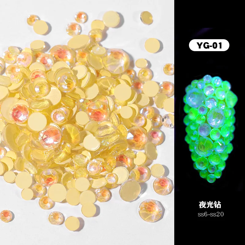 Супер Сияющие светящиеся ногти искусство украшения из страз микс 3d флуоресцентные хрустальные камни для ногтей аксессуары со стразами для маникюра - Цвет: YG-01