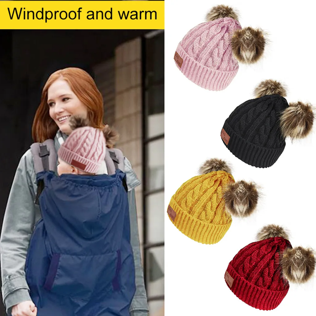 

Baby Hat Double Wool Ball Bucket Hats Children Solid Knitted Elastic Cap Boys Gilrs Autumn Winter Keep Warm Fashion Cap