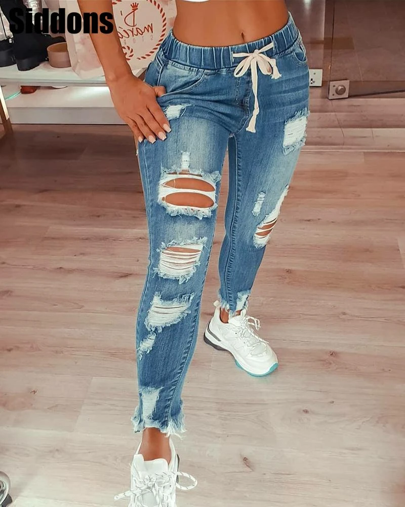 Solid ripped skinny jean pants Clearance