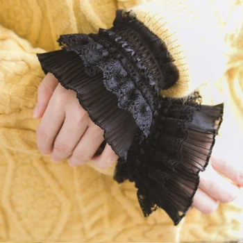 

Gothic Retro Black Detachable Sleeve Fake Cuffs Multi Layer Ruffles Lace Patchwork Lolita Princess Sweater Decorative