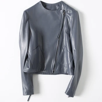 

TT Genuine Sheepskin Leather Suede Jackets Coat Spring Autumn Women Moto Suit coats real leather Garment slim outcoat LF2067