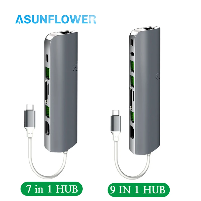 

7 / 9 IN 1 USB C Dock Type C HUB To HDMI 3.5 AUX RJ45 USB 3.0 HUB PD Charge For MacBook Dock Laptop Splitter Hab Type C Dock HUB