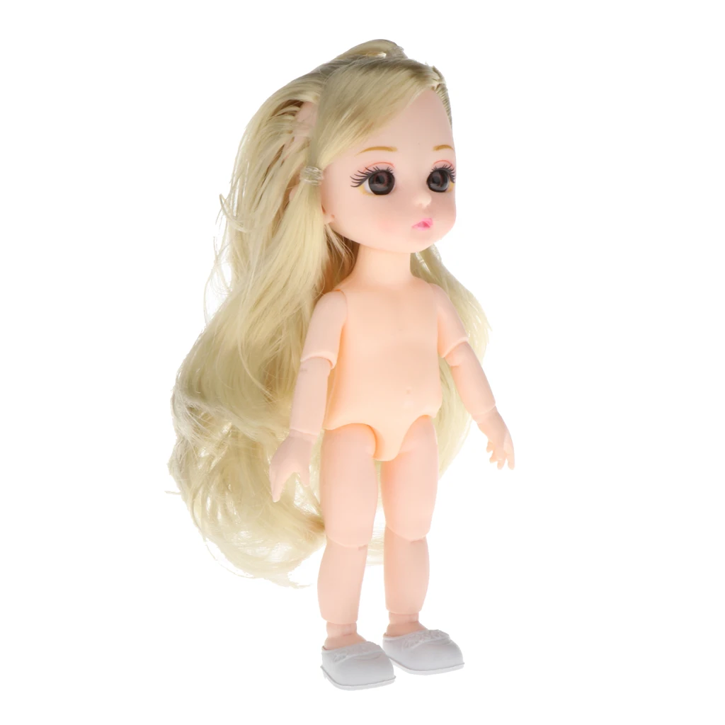 Lovely 13 Moveable Ball Joints 1/12 BJD Mini Girl Doll 3D Eyes DIY Supplies Birthday Gift  Pink Yellow Silver Hair Dolls Toy