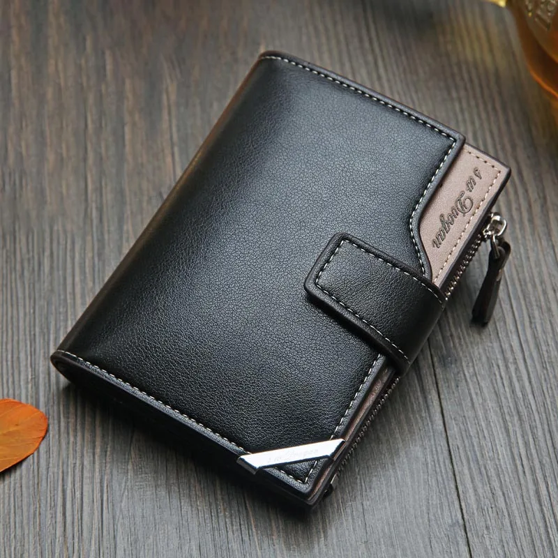 Cartera informal coreana para hombre, billetera corta vertical, locomotora británica, informal, multifunción, bolsa con cierre, hebilla, triángulo plegable