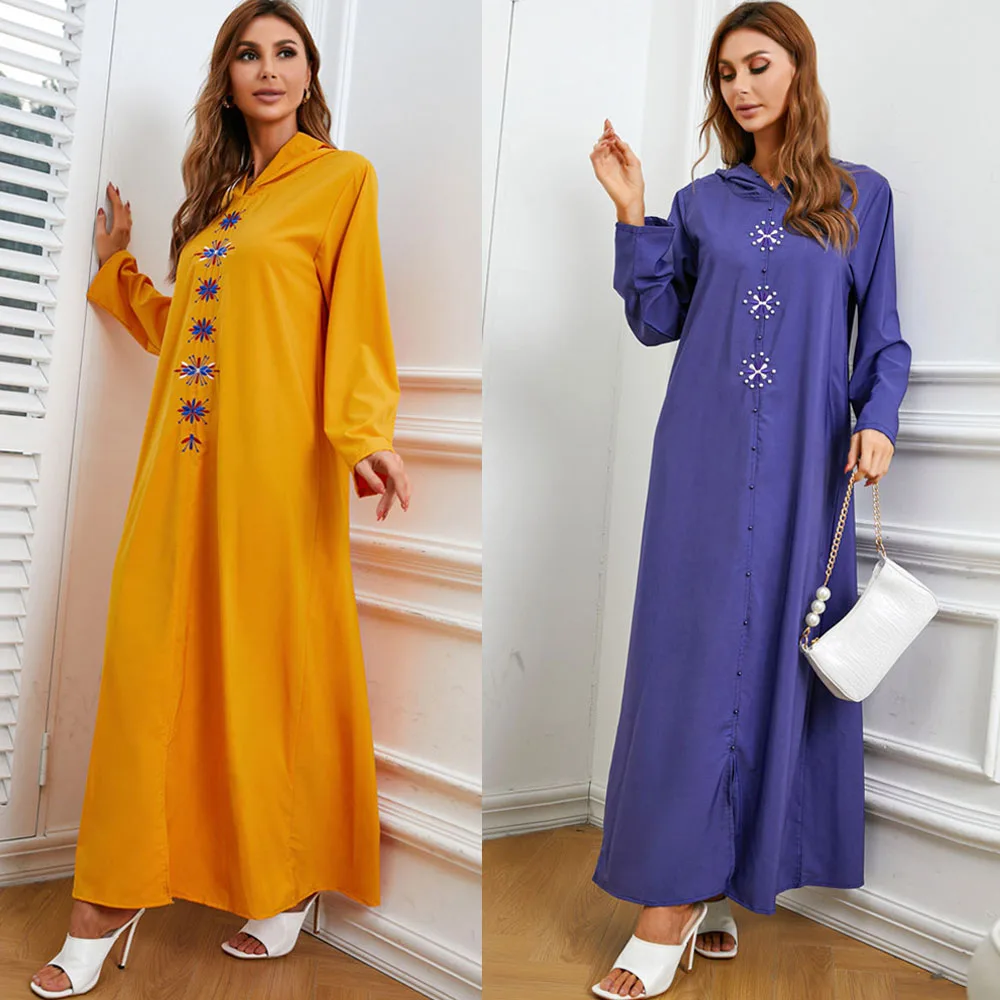 

Morocco Kaftan Women Muslim Hooded Maxi Dress Embroidery Abaya Eid Ramadan Islamic Gulf Jalabiya Longue Vestidos Largo Caftan
