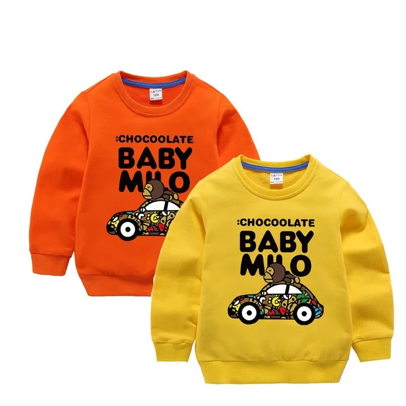 Children Boy Girl Autumn Hoodies Kids Spring Sweatshirts Yellow Tshirt Cotton Cartoon Car Tops Size 1 2 4 6 8 Year Baby Clothing