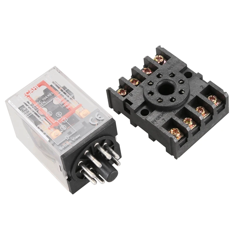 

Hot Sale MK2P-I Clear Shell DPDT AC220V Coil Power Relay Socket Base