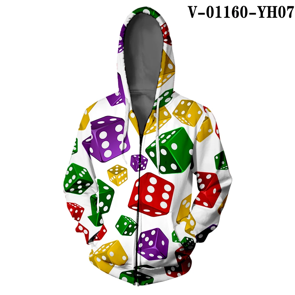 Осенне-зимние толстовки на молнии с 3D принтом покера Harajuku Хип-хоп толстовка уличная покерный Забавный дизайн спортивный костюм - Цвет: V01160