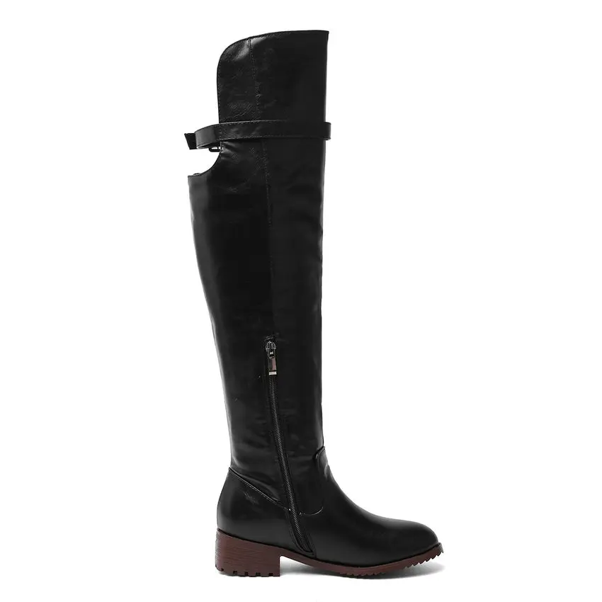 QUTAA/ г. Новая осенне-зимняя модная женская обувь на молнии универсальные Сапоги выше колена с круглым носком и пряжкой для отдыха большие размеры 34-43