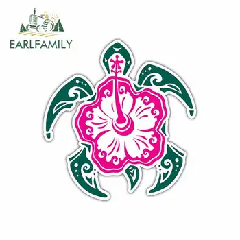 

EARLFAMILY 13cm x 12.3cm for Sea Turtle Hibiscus Hawaii Cartoon Car Stickers Helmet Motorcycle Sunscreen Vinyl JDM Accessories