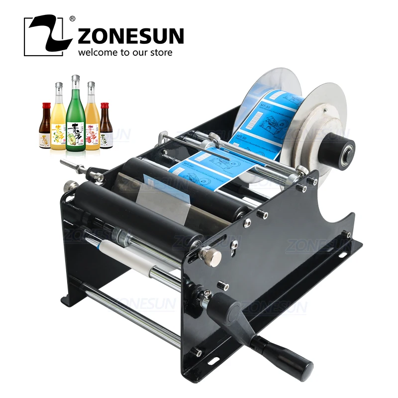 ZONESUN Simple Manual Beer Cans Water Wine Glass Adhesive Sticker Labeler Applicator Mini Plastic Round Bottle Iabeling Machine afbeelding