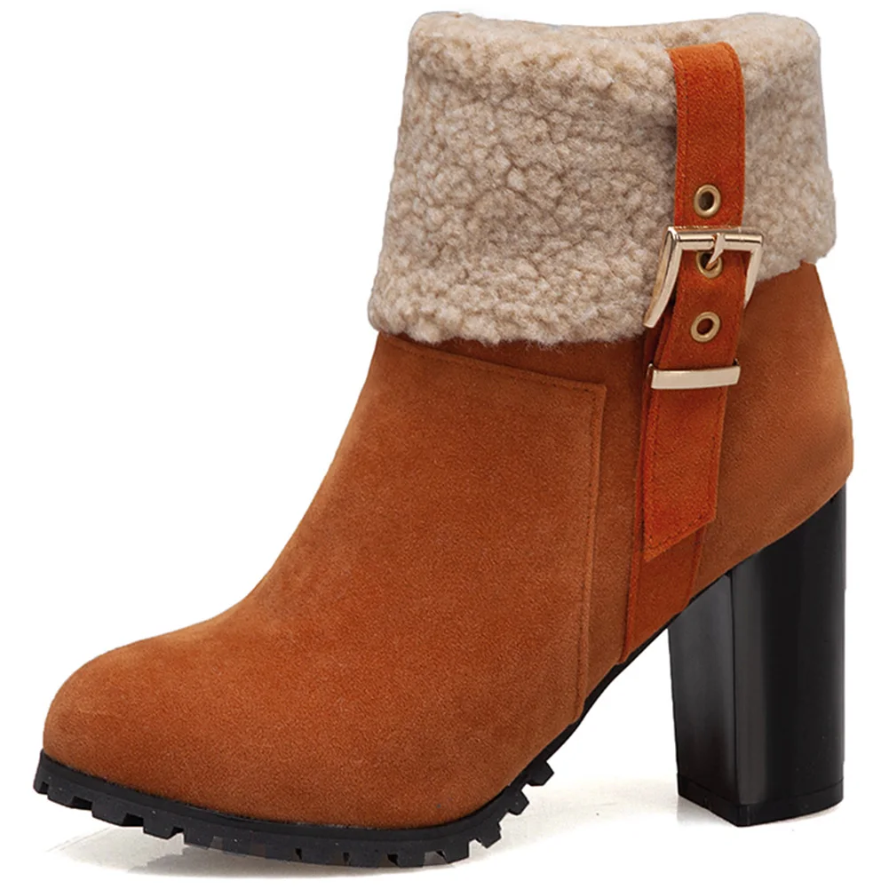 Lapolaka/ботильоны на высоком каблуке большого размера 50 Женская обувь женские теплые плюшевые ботильоны для русской зимы - Цвет: Оранжевый