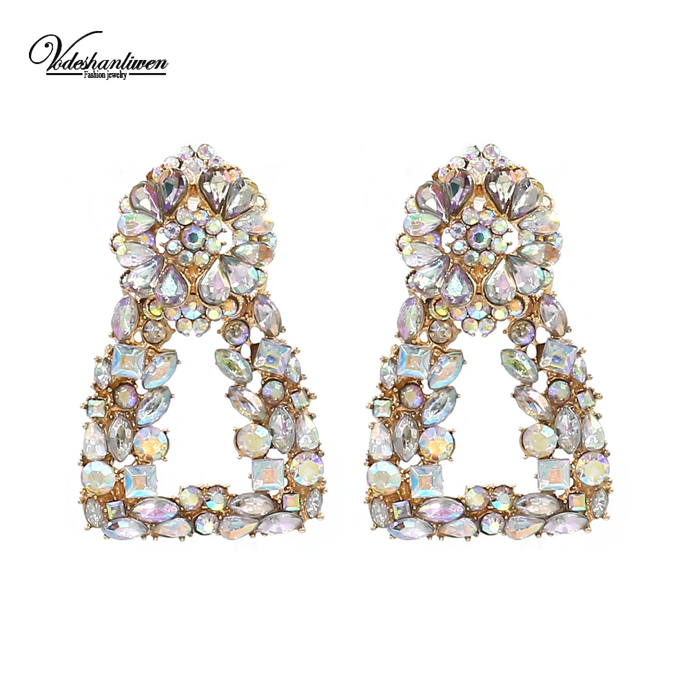 Vodeshanliwen ZA AB цвет кристалл серьги для женщин модные геометрические Винтажные висячие серьги свадебные аксессуары