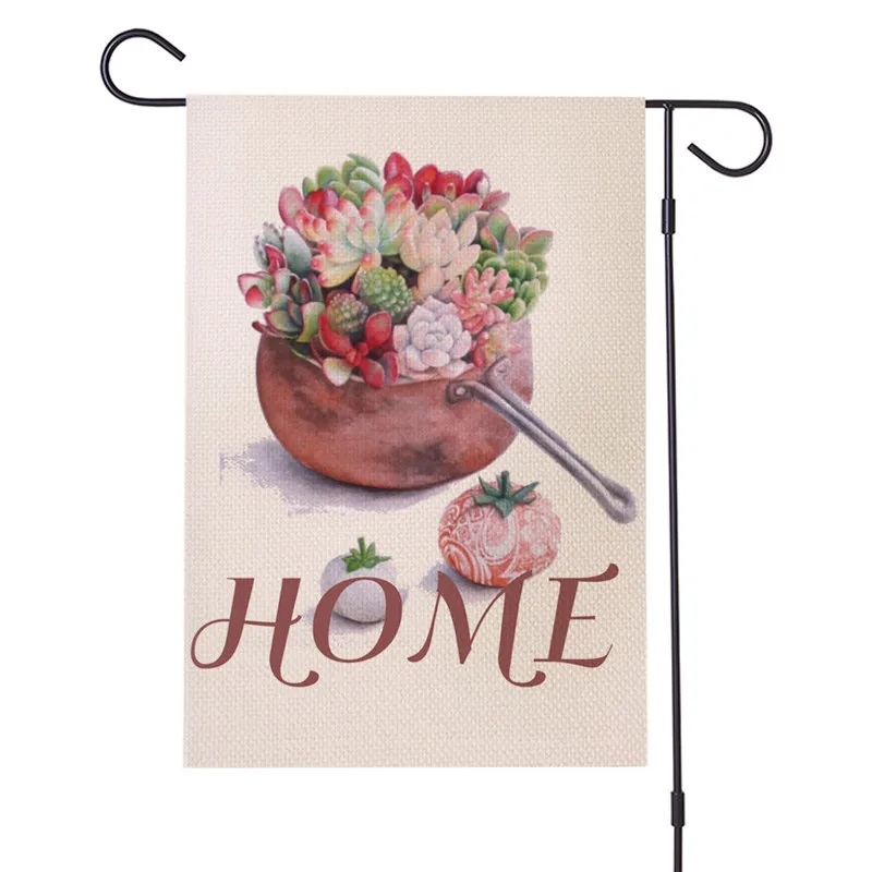 Lychee Double Sides Garden Flags Vase Flower Flax Banner Party Banner Flags DIY Birthday Festival Decoration Accessiories