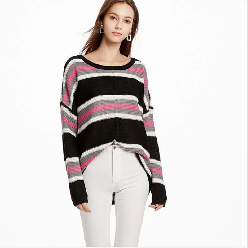 

Casual Knitted Sweater 2020 Autumn Fashion Womens Pullover Sweaters Long Sleeve O Neck Knitwear Loungewear Striped Pullovers Top