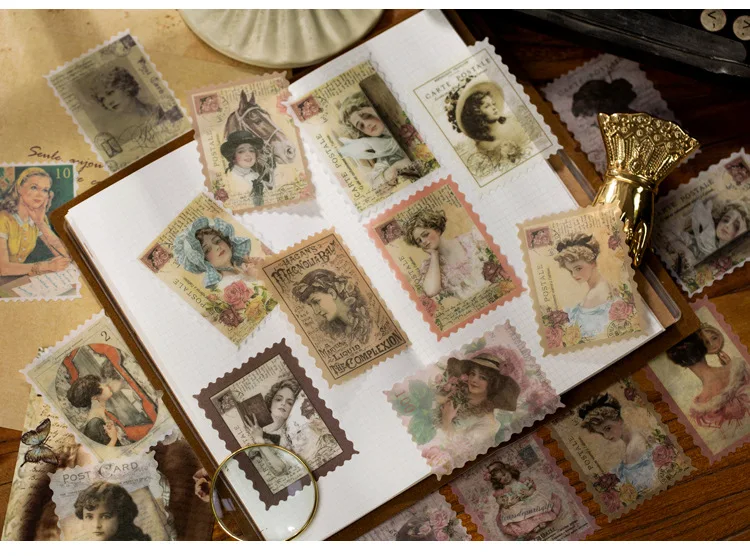 60pcs/lot Vintage Antique Washi Stickers Plant Stamp Label DIY Diary Decorative Sticker Album Scrapbooking Craft Ladies Stickers