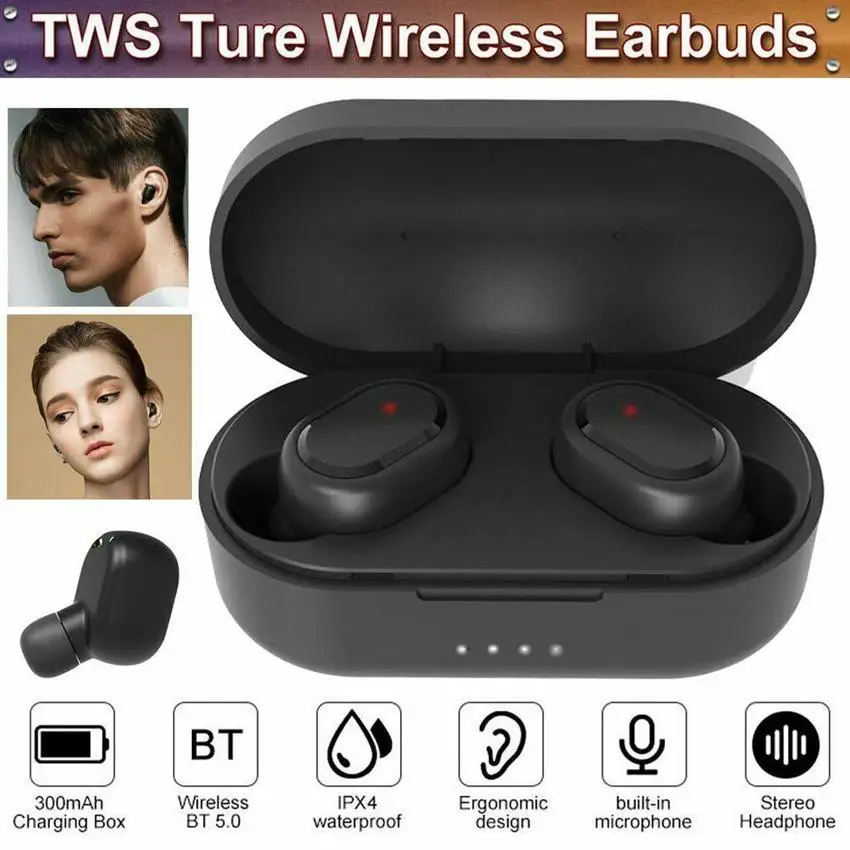 

TWS Bluetooth 5.0 Headset Wireless Earphones Earbuds Stereo In-ear Headphones IPX4 Build-in Microphone