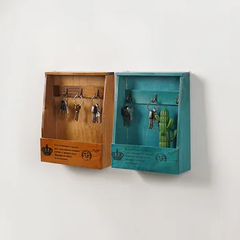 

Wooden keychain box European style wall hanging with 3 or 6 hooks wall-mounted hand-made home decoration with rustic style