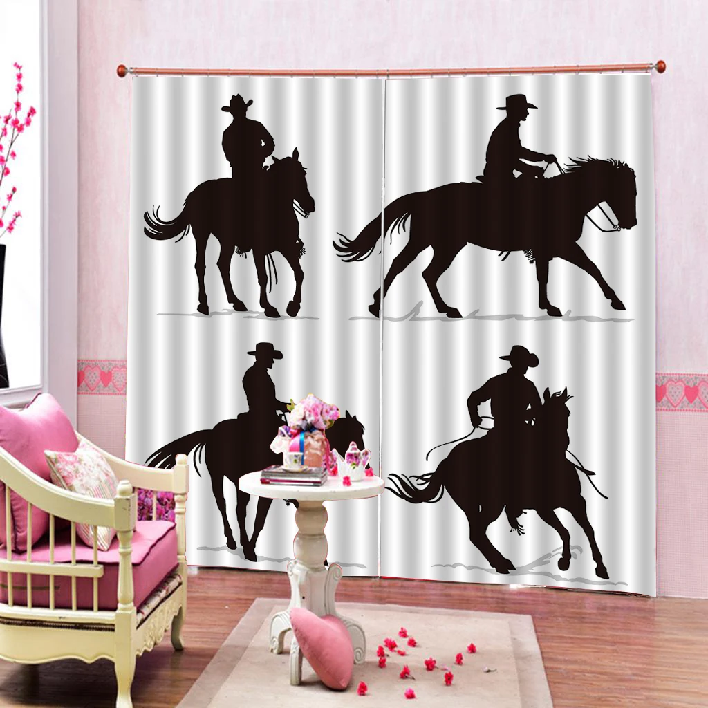 Custom Western 3D Curtain Image Art of Cowboy Riding Horse Towards posture Window Curtains For Living room