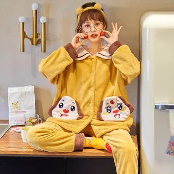 

Sleepwear Cute Animal Female Homewear pijamas Cartoon pjs Winter Warm Women Pajamas sets Sleepwear Flannel Long Sleeves Pajamas