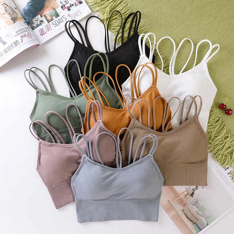

Tube Tops Beauty Back Seamless Camisole Wrap Chest Lady Bottom Crossed Back Solid Color Sling Backless Padded Sports TOP