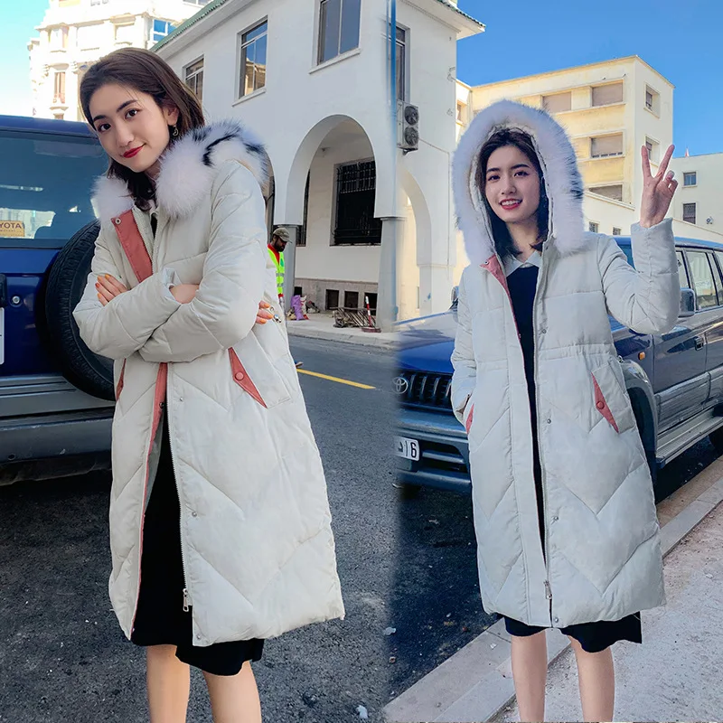 

Down Jacket Cotton-padded Clothes Women's Mid-length 2019 New Style Korean-style Slim Fit over-the-Knee Winter Coat Thick Cotton