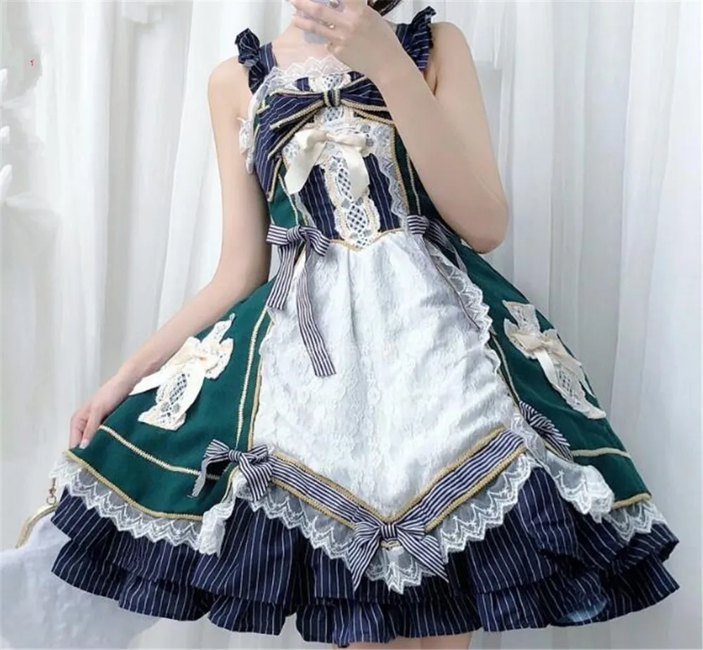 dark green dress Милое платье Лолита в готическом стиле для девочек, костюм аниме для косплея, женское милое платье для косплея, Jsk Лолита готика, B366 - Цвет: dark green dress
