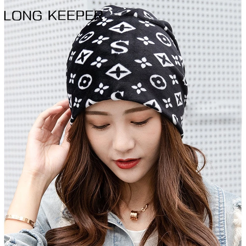 LongKeeper модные шапки бини шапки Для женщин мешковатая шапка в стиле хип-хоп шапки, шарфы для дам Демисезонный Летние черные Лыжная шапочка маска для лица