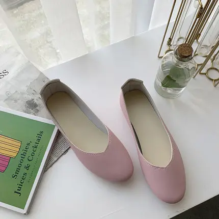 Розовый Single shoes female autumn flat bottom wild round head Korean version shallow mouth a pedal work shoes - Цвет: Розовый