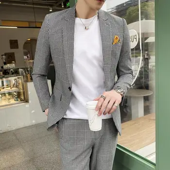 

Summer Single Buckle Plaid Male Suit Casual Slim Wedding Suits for Men Groom Tuxedos Dress Mens Suits with Pants Terno Masculino