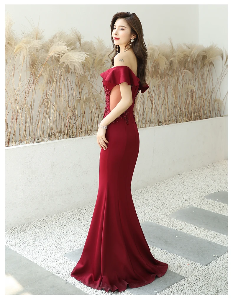 New sexy wine long mermaid lady girl women princess banquet performance party ball prom dress gown free shipping burgundy prom dresses