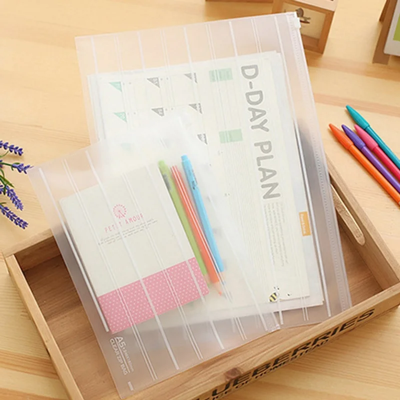 Storage Bag School Office Supply Transparent Loose Sheet Notebook Zipper Environment-friendly Transparent Abrasive File Bag