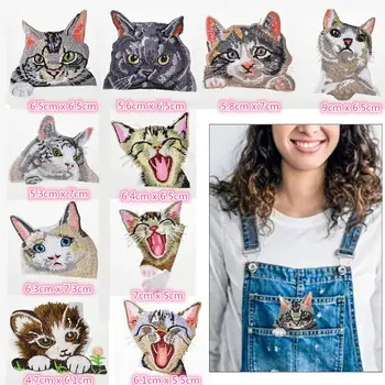 

10 Pcs Cute Cat Iron on Patches Embroidered Motif Applique Assorted Size Decoration Sew On Patches for DIY Jeans Jacket, Clothin