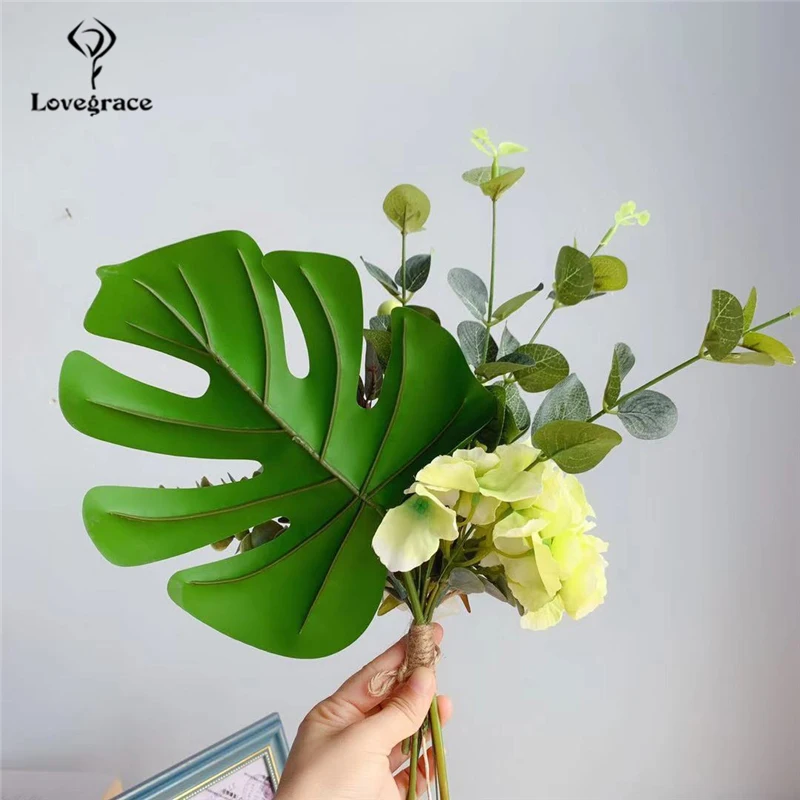Lovegrace 人工シルクローズフラワーウェディングブーケ花嫁保持花束アジサイユーカリモンステラ葉結婚式のブーケ Wedding Bouquets Aliexpress