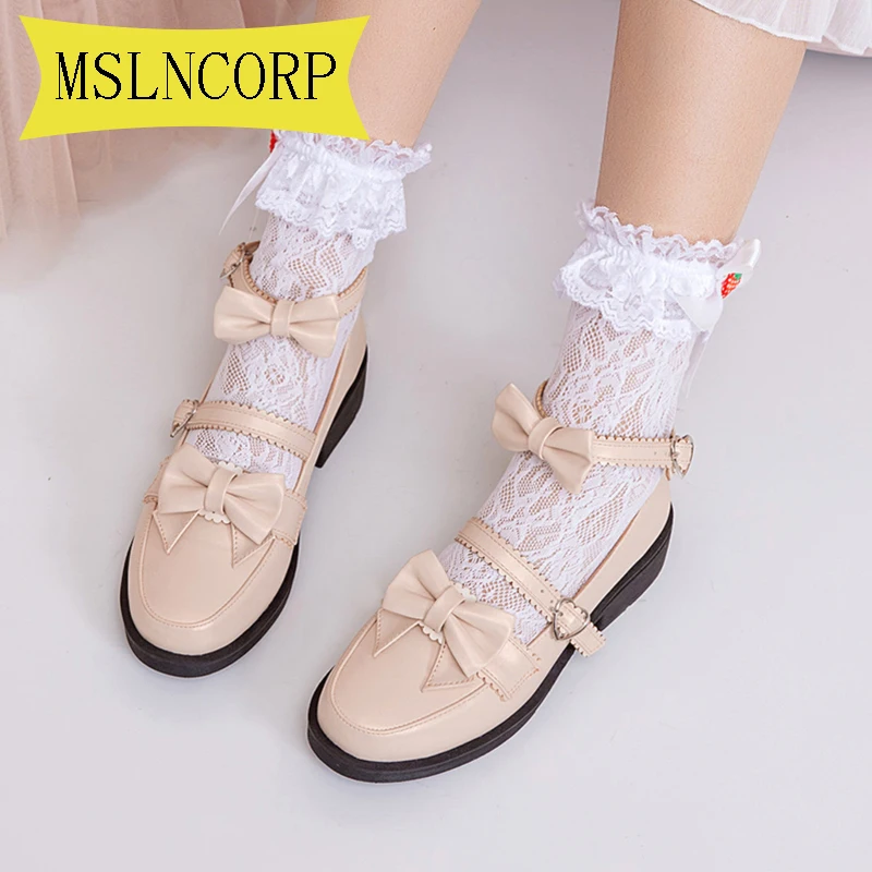 

Plus Size 34-43 Lolita Sweet Jk Student Japanese Princess Round Head Tea Party Bow Cute Palace Bowknot Kawaii Girl Women Shoes