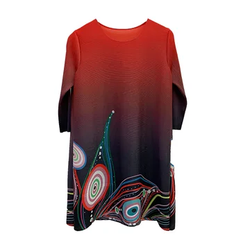 

Plump Woman Draped Dress Oversize Loose Elastic Geometric Pattern Print 2020 Spring Elegant Plus Size Womens Pleated Dress