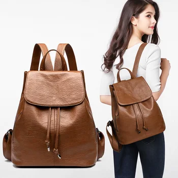 

Backpack Female New Women Genuine 2019 100% Leather Bag Anti Theft High Quality Soft back Urban Fashion backpacks For Girls