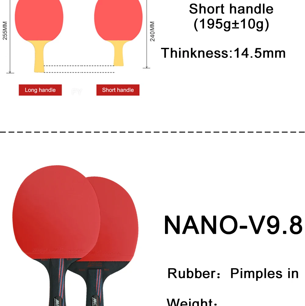 2Pcs/Lot Table Tennis Bat Racket Good Control Long Short Handle Ping Pong  Paddle Racket Set With Bag