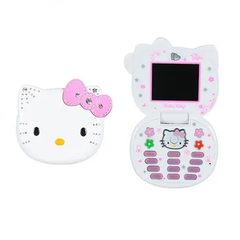 

Cute Mini Hello Kitty Girl Phone K688+ Quad Band Flip Cartoon Mobile Phone Unlocked Kids Children Mini Dual Sim Cell Phone
